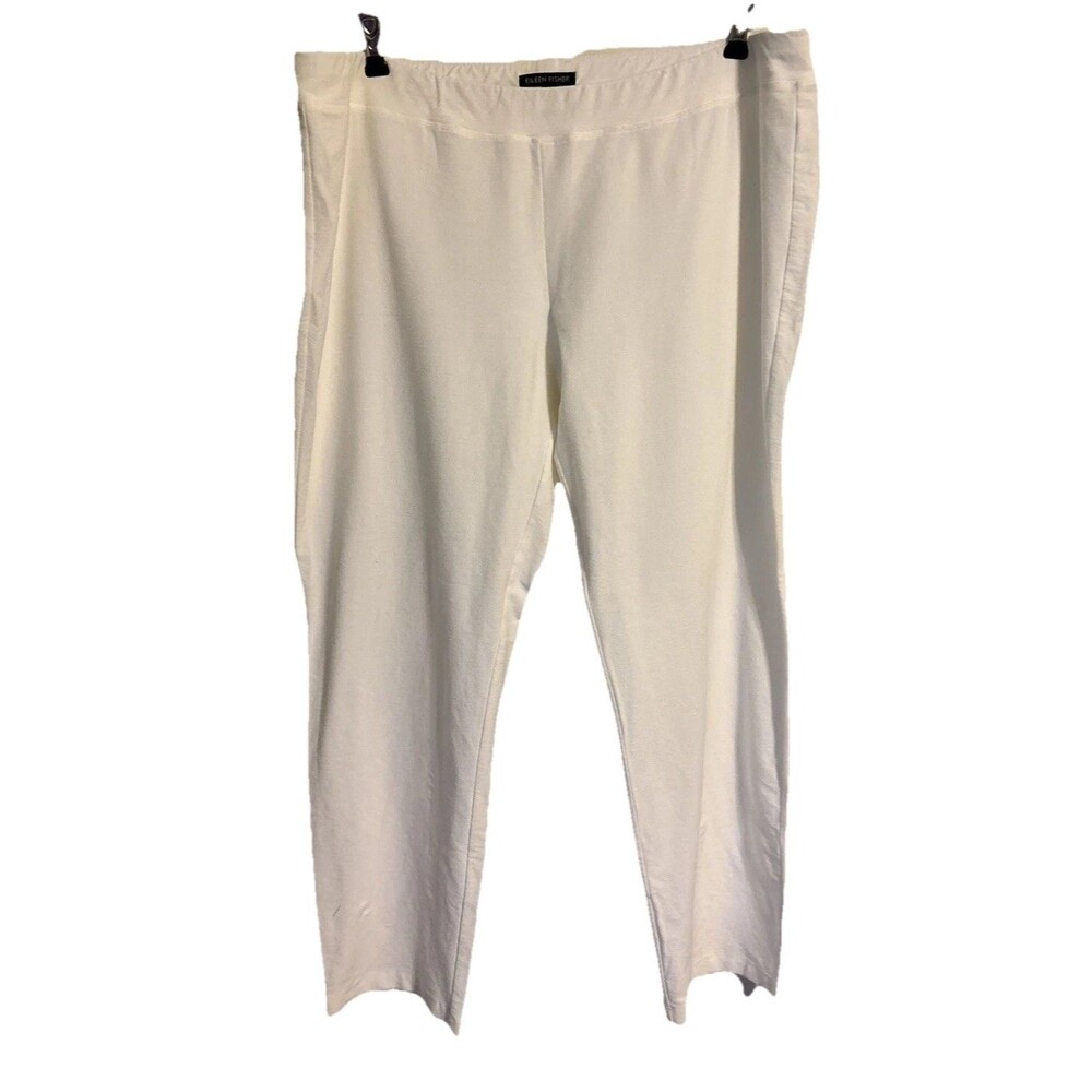 EILEEN FISHER Women's Straight Leg Pants Elastic Waist Super Comfy XL White